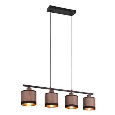 Imagen de Reality Leuchten RL Lámpara Colgante Davos R31554041, metal negro mate, pantallas tela topo/negro/dorado, excl. 4x E14