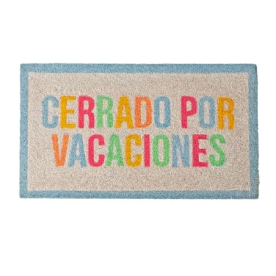 Imagen de Fisura Felpudo Entrada casa “Cerrado por Vacaciones de Coco con Base Antideslizante PVC. Original Multicolor Pintado a Mano. Medidas : 70 cm x 40