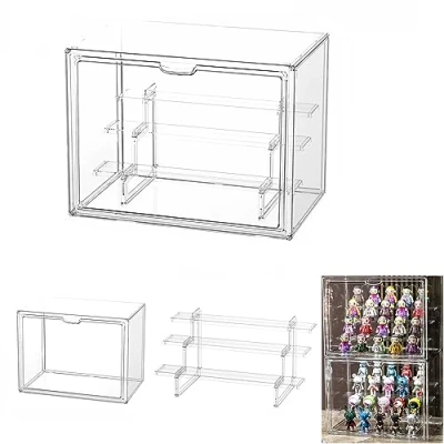 Imagen de Vitrinas para Colecciones Vitrina Cristal Expositora Metacrilato, Caja de Exhibición Acrílico Transparente, Muñecas con Puerta Figuras Coleccionables 3 Estantes (36x23x27cm)