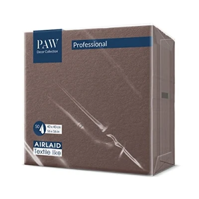 Imagen de PAW Servilletas Airlaid (40 x 40 cm) I 50 piezas Lisas Con aspecto de tela Elegante decoración mesa HoReCa Para ocasiones importantes como bodas, fiestas Color: Marrón