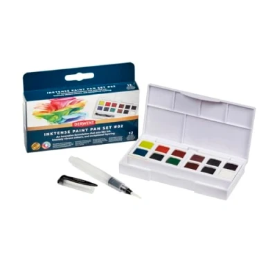 Imagen de Derwent 2306244 Paleta de 12 Pinturas Inktense n.º 2, Set 12, Tamaño Media Cubeta, Soluble en Agua, Para Pintar y Manualidades Papel Tela, Calidad Profesional, Viaje