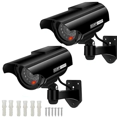 Imagen de AlfaView Cámara Falsa Dummy Cámara, Solar de Seguridad Fake Simulada, con Luz LED Intermitente para Exteriores Interiores Hogar Negocios