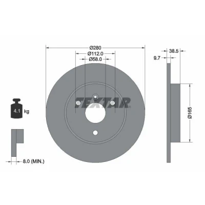 Imagen de TEXTAR PRO 92155503 Disco de freno 280 9,7 03/04 112 macizo revestido sin perno sujeción rueda, buje rueda SMART: Fortwo I Coupé