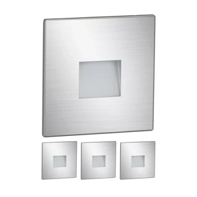 Imagen de ledscom.de 4 LED luz de escalera/luz pared empotrada FOW para interiores y exteriores, downlight, angular, acero inoxidable, 85 x 85mm, blanco cálido