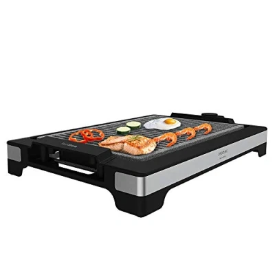 Imagen de Cecotec Plancha de asar eléctrica Tasty&amp;Grill 2000 Inox LineStone. Potencia W, Acabados acero inoxidable, Termostato regulable, Superficie Grill, Revestimiento RockStone, Apta lavavajillas