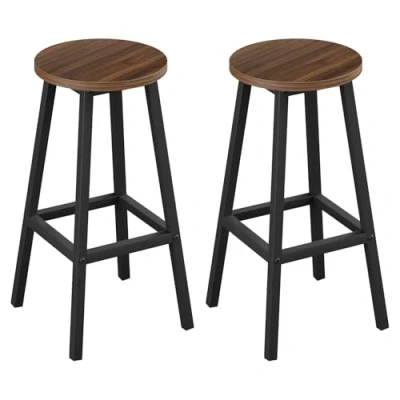 Imagen de Klihome Set de 2 Taburetes Bar, Altos para Cocina, Banquetas Cocina con Reposapies, Sillas Altas Comedor y Barra Estructura Robusta Metal, Roble Oscuro, K0009BH