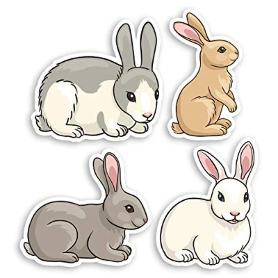 Imagen de 4 pegatinas de vinilo 5 cm, diseño conejos y conejos,