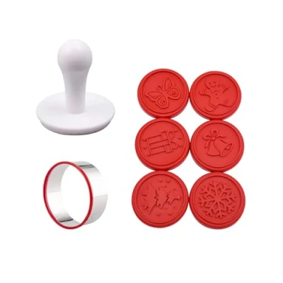 Imagen de juego de cortadores galletas Navidad, 6 sellos silicona para hornear