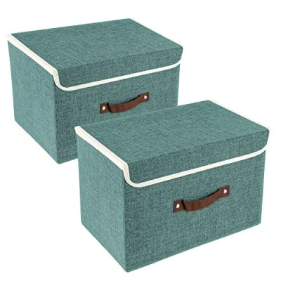 Imagen de TYEERS Cajas de Almacenaje con Tapa, Tela, Lavable, Organizadoras, 38x25x25 cm, Juego 2, Aqua Deep