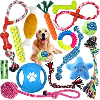 Imagen de MUOIVG Juego de 15 Juguetes duraderos e Indestructible Juguete para Masticar Cuerda dentición Perros pequeños y medianos