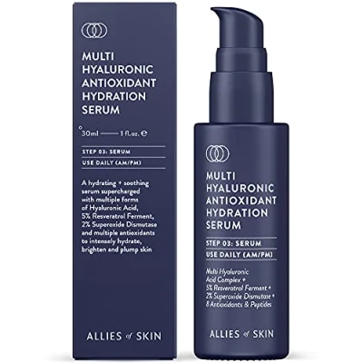 Imagen de Allies of Skin Multi Hyaluronic Antioxidant Hydration Serum: Niacinamide, Vitamin E, Astaxanthin, Superoxide Dismutase. Anti Aging. Antioxidant. Hydrates, Brightens &amp; Strengthens 1 oz / 30 ml