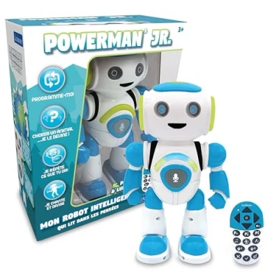 Imagen de Lexibook ROB20FR Jr. Robot inteligente que lee pensamientos, juguete para niños, baila, toca música, concursos, animales, karaoke programable, STEM azul/verde, (versión francesa)