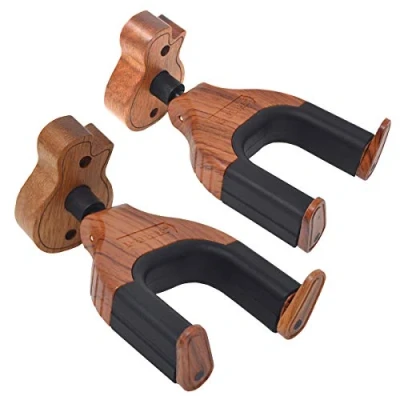 Imagen de Gancho de pared para guitarra, con bloqueo automático, apto todo tipo guitarras acústicas, eléctricas, clásicas o bajos, 2 Rosewood Guitar Shape Wood Base
