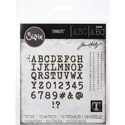Imagen de Sizzix Set de Troqueles Thinlits 123 pzas 664406 Mini Alfanumérico Mayúsculo by Tim Holtz, Multicolor, Talla única