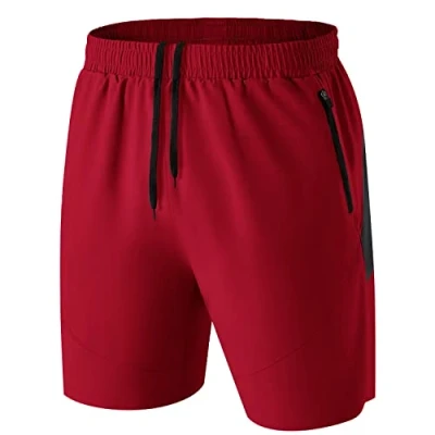 Imagen de Pantalones Cortos Hombre Running Transpirable Shorts Deportivos Secado Rápido Pantalón Correr con Bolsillo Cremallera(Rojo,EU 5XL/US 4XL)