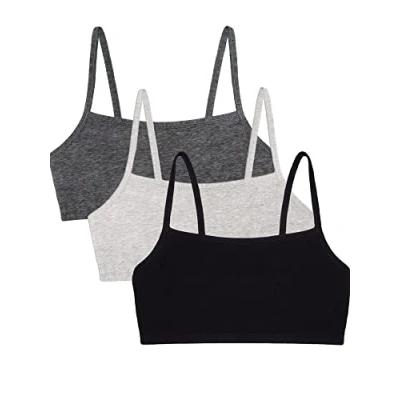 Imagen de Fruit of the Loom Sujetador deportivo de algodón con tirantes delgados para mujer, Negro/Gris jaspeado/Carbón, 75