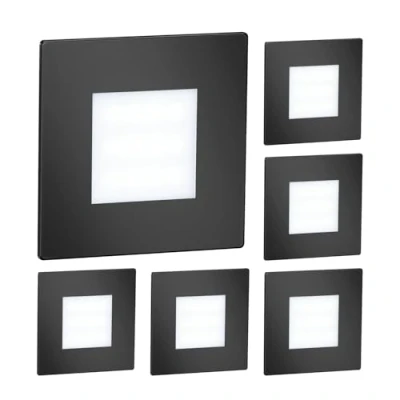 Imagen de ledscom.de 6 LED luz de escalera/plafón empotrado FEX para interior y exterior, angular, negro, 85 x 85mm, blanco frío