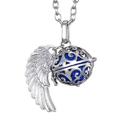 Imagen de Morella Collar ángel de la Guarda Acero Inoxidable 70 cm con Colgante alas y Bola resonancia Color Amarillo Ø 16 mm para Damas en Bolsa Joyas