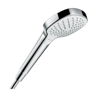 Imagen de hansgrohe Croma Select E ducha de mano ahorro agua 9 l/min (EcoSmart), alcachofa con 3 tipos chorro, cabezal (110 x 110 mm), sistema antical, blanco/cromo, 26813400