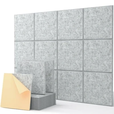 Imagen de paneles acústicos autoadhesivos, 12 unidades, aislamiento acústico, de poliéster alta densidad, diseño bordes biselados para pared, techo, madera y puerta, 30 x 0,9 cm