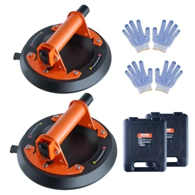 Imagen de VEVOR 2 PCS Ventosa de Vidrio 203 mm para Azulejos Carga 278 kg con Mango Acero, Caja Transporte PP, Guantes, Elevación Placas Vidrio, Granito, Azulejos, Metal, Madera