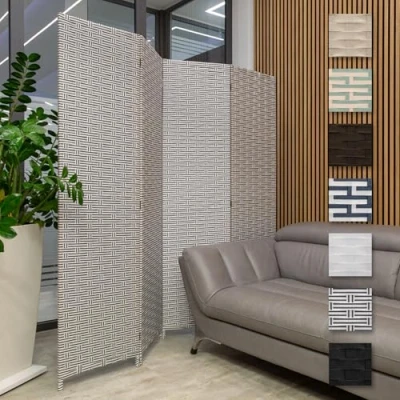 Imagen de HEXIM Biombo de interior 180x180 cm Paravent plegable 4 paneles Separador espacios para terraza, Biombos oficina en casa (LR193 blanco y negro)