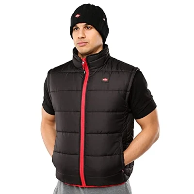 Imagen de Lee Cooper Workwear Chaleco acolchado ligero para hombre con costuras en contraste, color negro, 2XL (LCVST706)