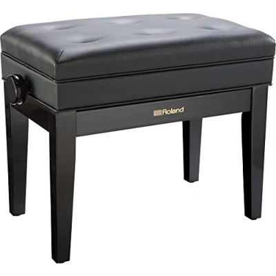 Imagen de Banco de piano Roland en negro pulido con asiento vinilo acolchado RPB 400PE