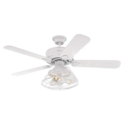 Imagen de Westinghouse Lighting 72209 Ventilador de Techo Barnett para Interior Blanco, 122 cm, Juego iluminación LED Regulable con Pantalla Tipo Jaula, Control Remoto Incluido, 55 W
