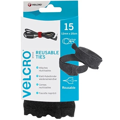 Imagen de VELCRO Brand Correas reutilizables 12mm x 20cm 15 Negro