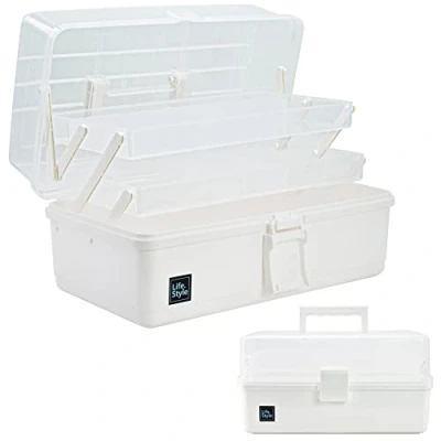 Imagen de Creahaus caja de almacenamiento multiusos 3 capas 13 pulgadas, para manualidades con compartimentos, herramientas plástico,