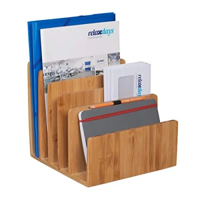 Imagen de Relaxdays Organizador de Correo para Escritorio, Archivador Bambú, Portadocumentos Vertical, 23x24,5x25 cm, Natural, 1 Unidad