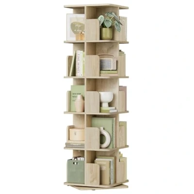Imagen de EUGAD Estantería para Libros, Libreria Giratoria 5 Niveles, Alta de Pie, Madera Estudio y Biblioteca, Roble Claro