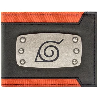 Imagen de Konoha Village Ninja Diadema Emblema de Metal Insignia Billetera/Cartera Bi Fold para ID &amp; Tarjetero, Negro