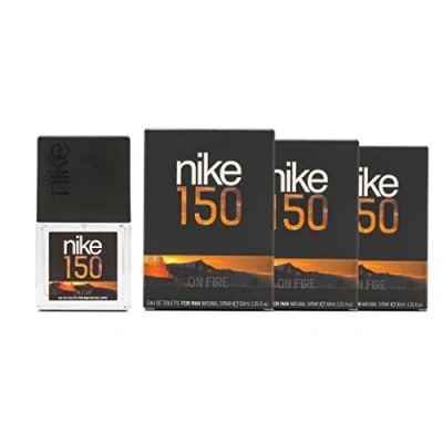 Imagen de NIKE On Fire, Colonia Hombre, Pack de 3 x 30 ml, Formato Viaje en Spray, Perfume Eau Toilette Natural y Masculina, Aroma Oriental Amaderado, Fragancia Fresca, Sensual Larga Duración