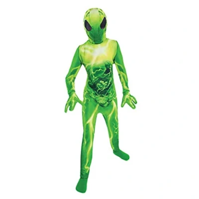 Imagen de amscan Green All In One Alien Costume With Hooded Mask Age 4 6 Years 1 Pc Disfraz de alienígena con capucha, color verde, dibujo animado, Âge : 5/6 años. Hauteur 110 116 cm. Tour (Amsan 997689)