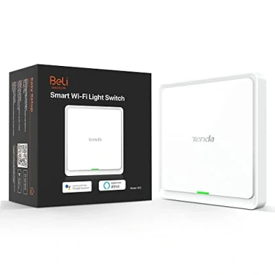 Imagen de Tenda SS3 Interruptor de Luz Inteligente, Wi Fi 2.4GHz, Unipolar, Pared, con Alexa y Google Home, Control Remoto Temporizador, No se Requiere Concentrador, Blanco, 1 Cuadrilla