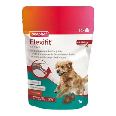 Imagen de Beaphar Flexifit Chews para Perros con Dolor Articular Artrosis Suplemento Colágeno Tipo II, Glucosamina, Omega 3 y Vitamina E Que ayudan a Aliviar el Fortalecer Las articulaciones 175g