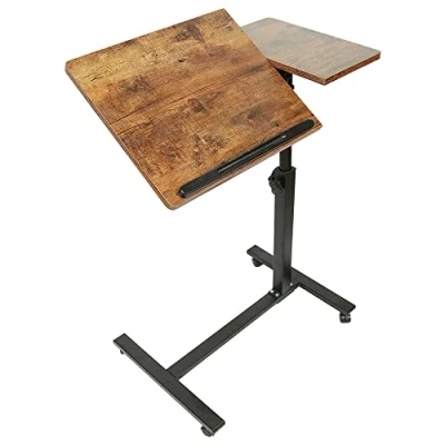 Imagen de Mesa para Ordenador portátil,Escritorio de Pie Móvil Portátil Auxiliar Sofa Altura Ajustable Soporte Laptop con Ruedas Bloqueo (60 * 34,5 58 90cm (marrón))