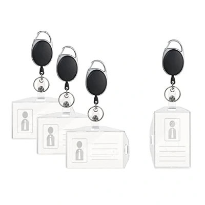 Imagen de Vicloon Funda para Tarjeta con Llavero Retráctiles de Alta, 4 Pcs Soporte ID en 2 Estilos (Horizontal/Vertical) y Clip Cinturon Cordón Nylon Extensible Oficina Autobús…