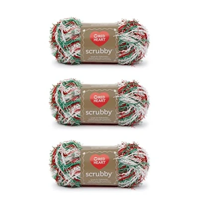 Imagen de Red Heart Scrubby Jolly Ovillo de lana, paquete 3 unidades, 85 g, poliéster, mediano 4 (peinado), 78 yardas, tejido punto/ganchillo