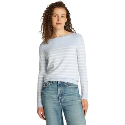 Imagen de Tommy Hilfiger Jersey de Punto para Mujer, Multicolor (Breezy Blue/Ivory Petal STP), XS