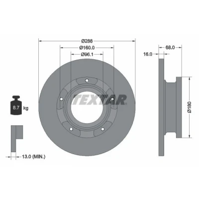 Imagen de TEXTAR PRO 93260703 Disco de freno 288 16 05/05 160 macizo revestido con anillo sensor ABS, sin perno sujeción rueda FORD: Transit V363 Furgón
