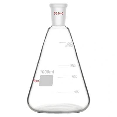 Imagen de stonylab Matraz Erlenmeyer de Cristal 24/40, Flask Frasco Laboratorio Pared Gruesa Vidrio Borosilicato con Junta Exterior Cónica Estándar 24/40 1L