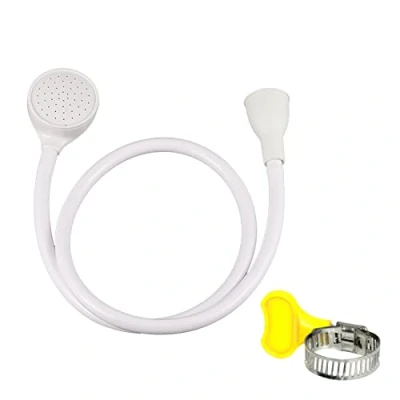 Imagen de 1 pieza de manguera ducha blanca (alcachofa + agua), con agua anillo fijación, plástico individual ducha, apto para mascotas limpieza