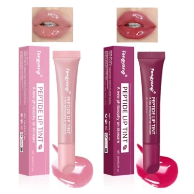 Imagen de Fengyang® Bálsamo Labial Con Color, Aceite Hidratante Para Labios, Brillo De Labios Larga Duración, Lápiz Líquido Brillante Transparente Hidratante（2Pcs）