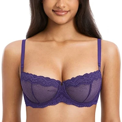 Imagen de DOBREVA Sujetador Balconette Transparente con Aros y Encaje Sexy Sin Forro para Mujer Heliotropo 90E