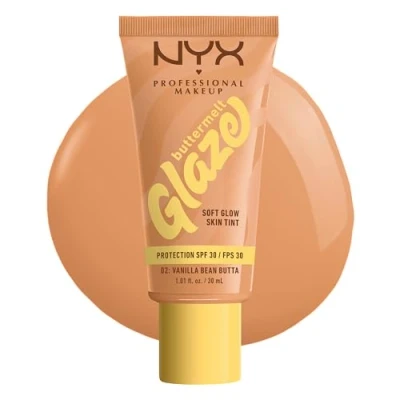 Imagen de NYX Professional Makeup Base de Maquillaje Iluminadora Buttermelt Glaze, Acabado Natural y 12H Duración, Con SPF 30, Para Todo Tipo Piel, Tono: 02 Vanilla Bean Butta