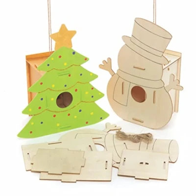 Imagen de Baker Ross FC167 Kits Casa de Madera Pájaros Navidad Paquete 2, Manualidades para Decorar y Exhibir, Jardín Proyectos Personalizados