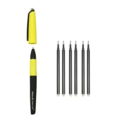Imagen de Pelikan Erase 2.0, Penna Cancellabile Ergonomica Roller, Inchiostro Nero, Set Penne per Destrimani e Mancini, Cancellabili la Scuola, Ricaricabile, 7 Refill Inclusi